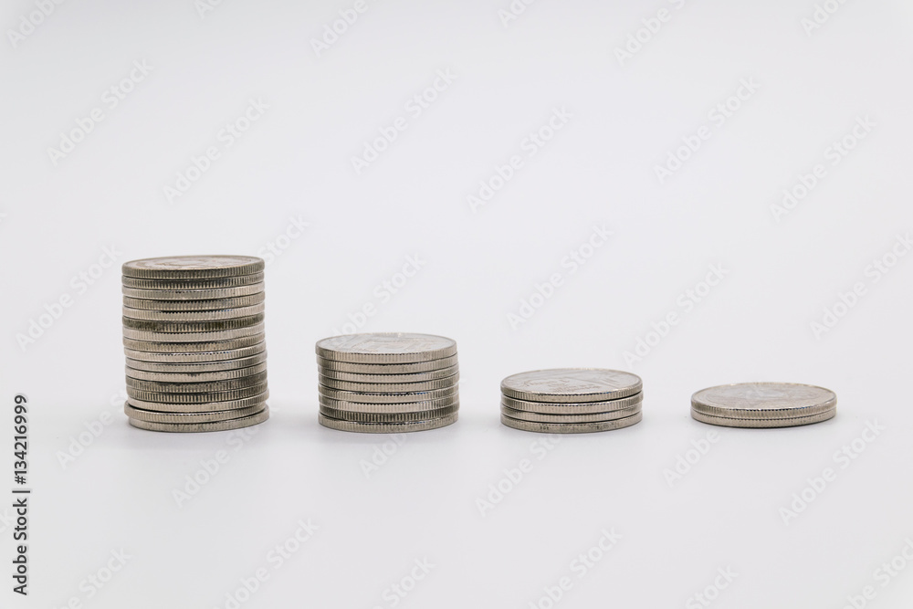 coins stacked on white background coins stacked on white background