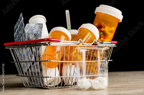 Basket full of prescription medication 