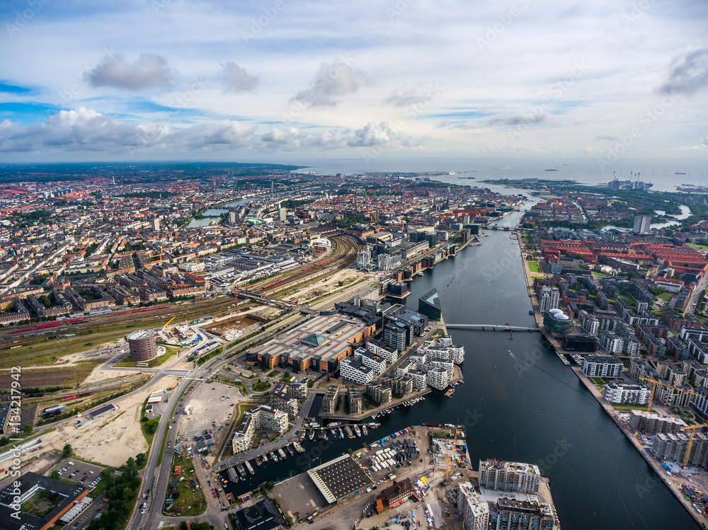 City aerial view over Copenhagen