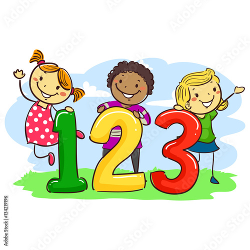 Vector Illustration of Stick Kids with 123