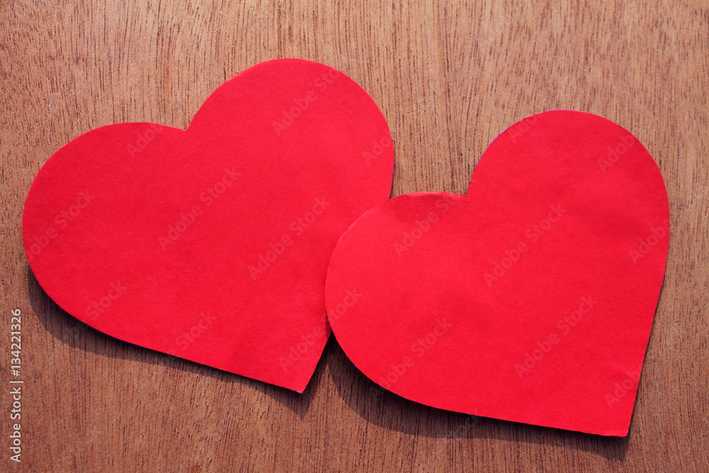 Red hearts on the wooden background. Red hearts on the wooden background.