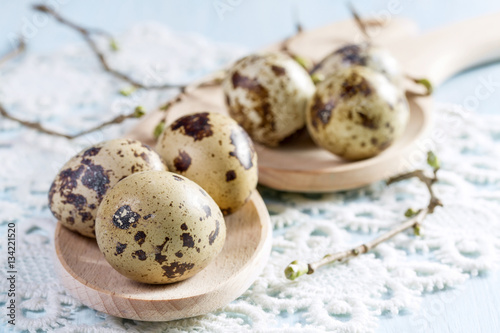 Easter background with quail eggs