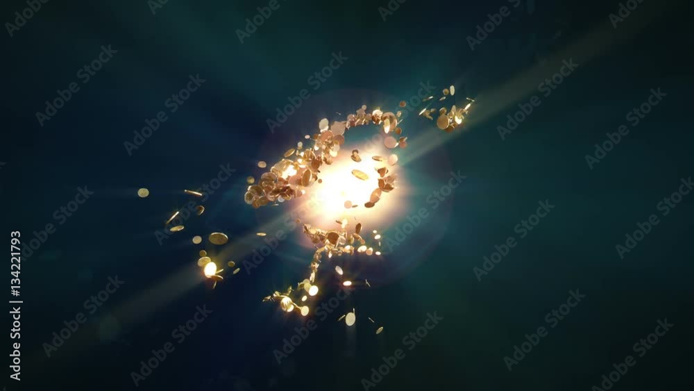 Coins fight. Animation shows the coins flying towards the camera. This one dollar coins is gold. Animation best suitable for all kinds of animated backgrounds on events.