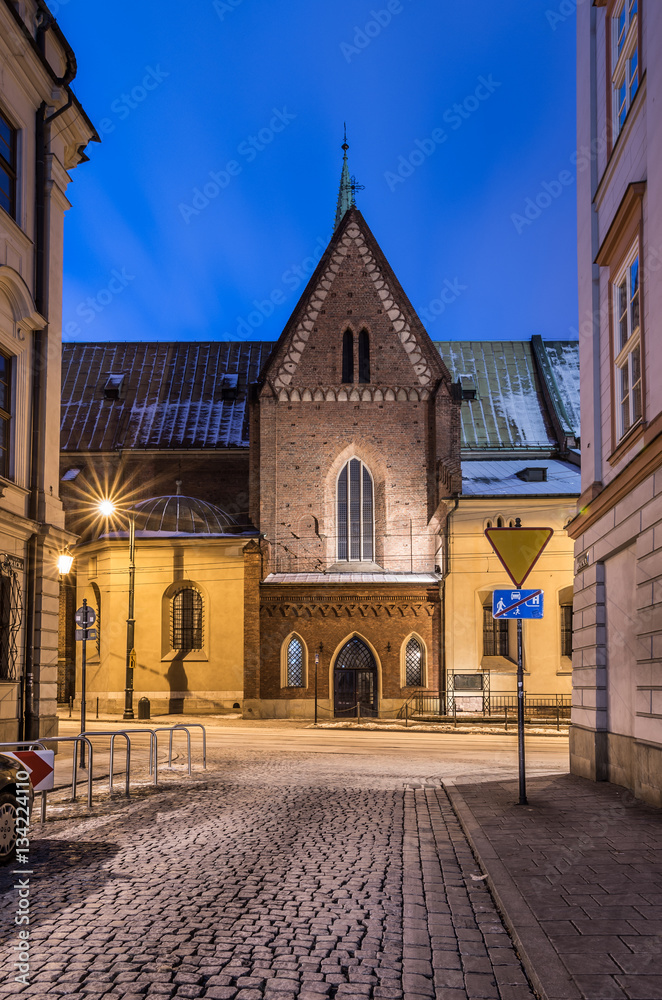 Krakow, Poland, St. Francis of Assisi church seen from Bracka street
