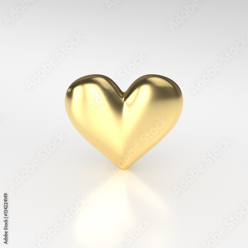 Golden Heart. 3D Render on White Background
