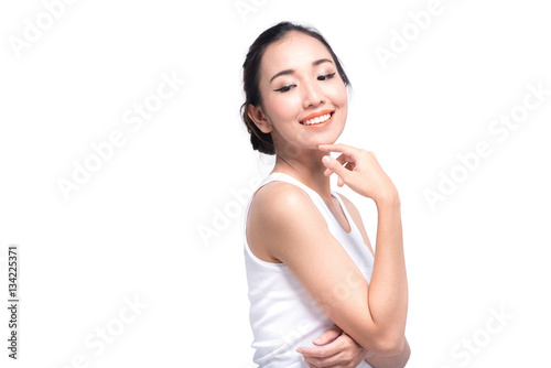 Portrait of attractive Asian woman with beautiful skin isolated on white background