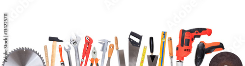 Set of hand tools isolated on white background, banner photo