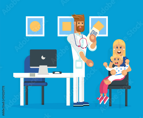 The hospital cabinet with the pediatrist and mother and the chil