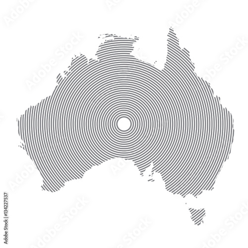 Clean Gray Wave Map of Australia isolated on white background. Blank Map of Australia. Centric circles. Stock vector. Flat design.
