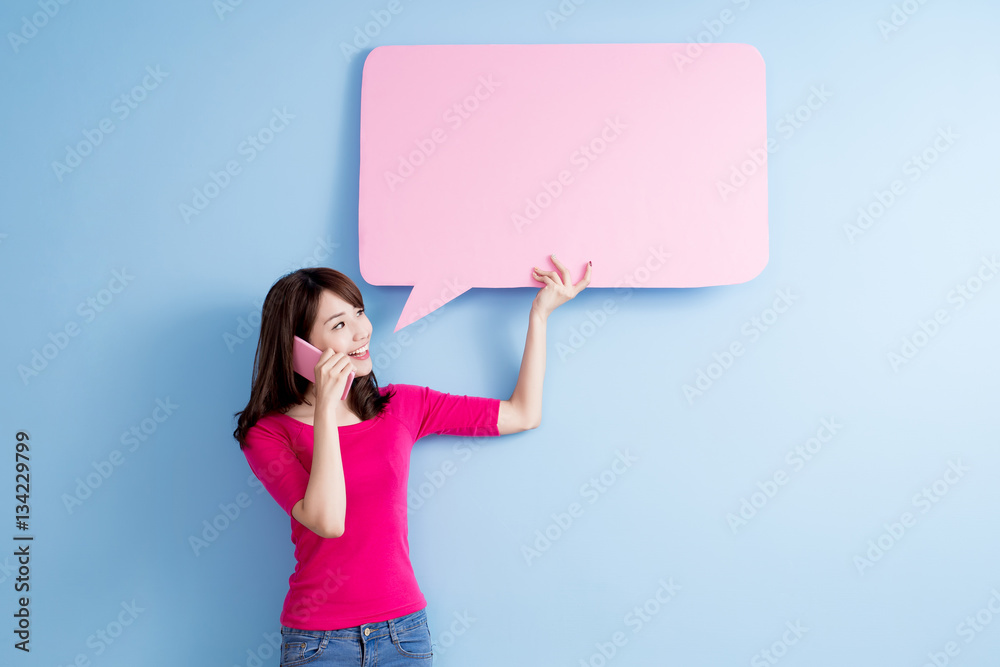 woman take speech bubble billboard