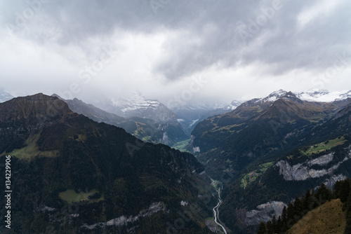View of the Mountain Pass from atop Schynige Platte leading to Wilderswil and Gsteigwiler, Switzerland. © Eric