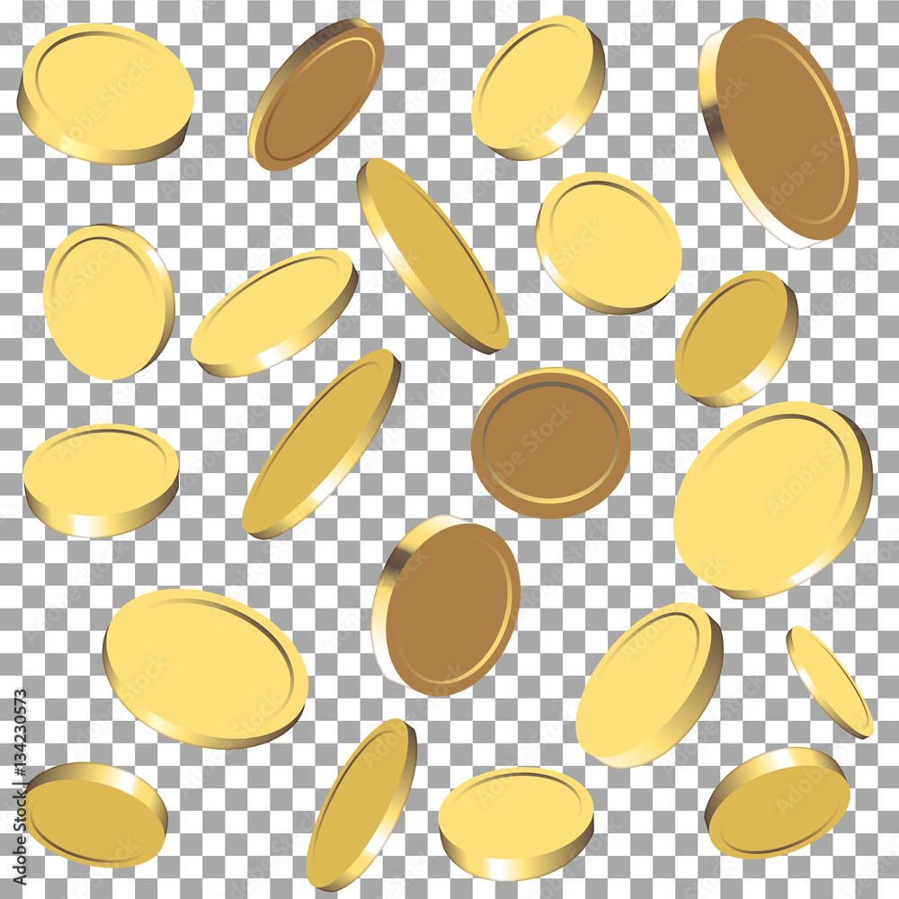 3d gold coins falling on transparent background. Vector illustration ...