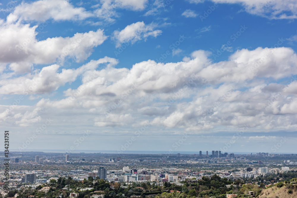 Los Angeles skyline with clouds and sky Los Angeles skyline with clouds and sky