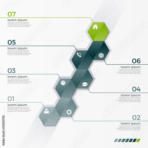 Vector infographic template with 7 hexagons for presentations, advertising, layouts, annual reports