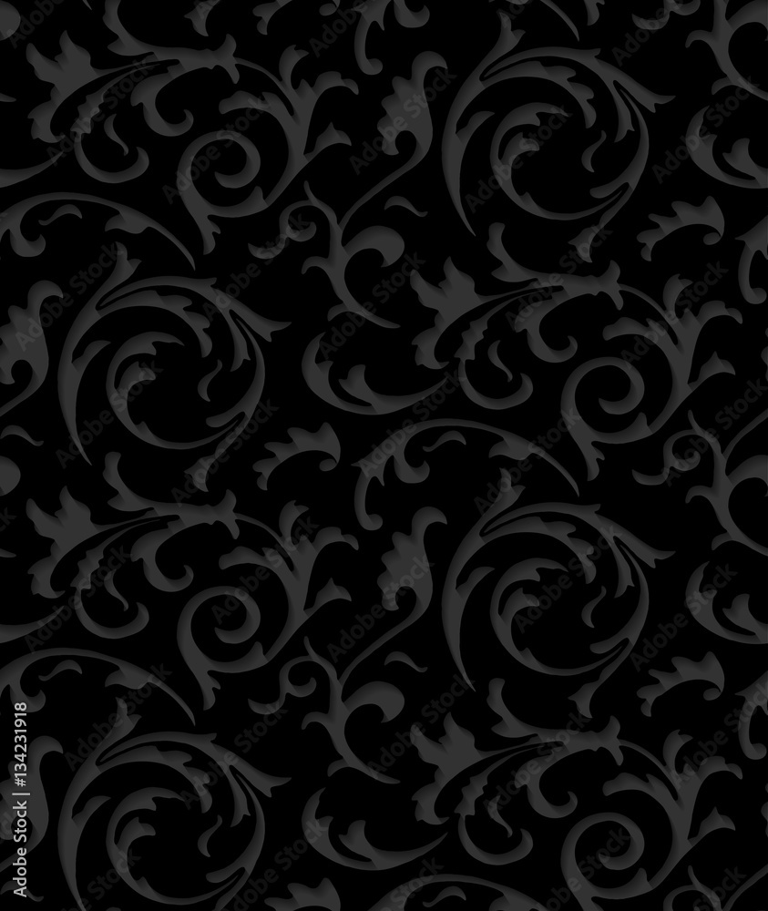 Vector baroque damask black elegant lace texture. Luxury floral dark  pattern element for wrapping paper, fabric, page fill, wallpaper, background.  Paper cut black floral pattern with shadow Stock Vector | Adobe Stock