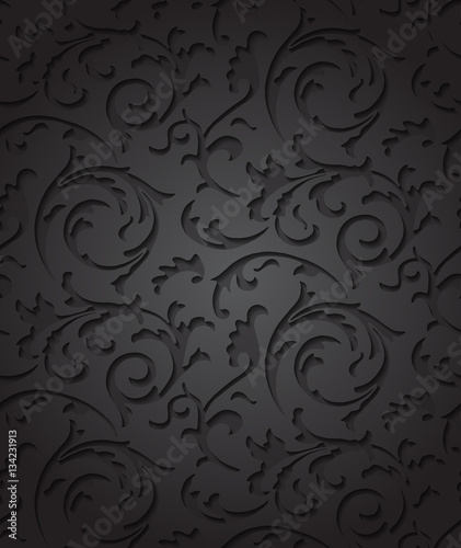 Vector baroque damask black elegant lace texture. Luxury floral dark  pattern element for wrapping paper, fabric, page fill, wallpaper,  background. Paper cut black floral pattern with shadow Stock Vector