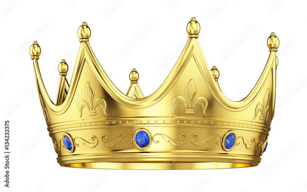 Royal gold crown with sapphires isolated on white. 3d rendering Stock ...