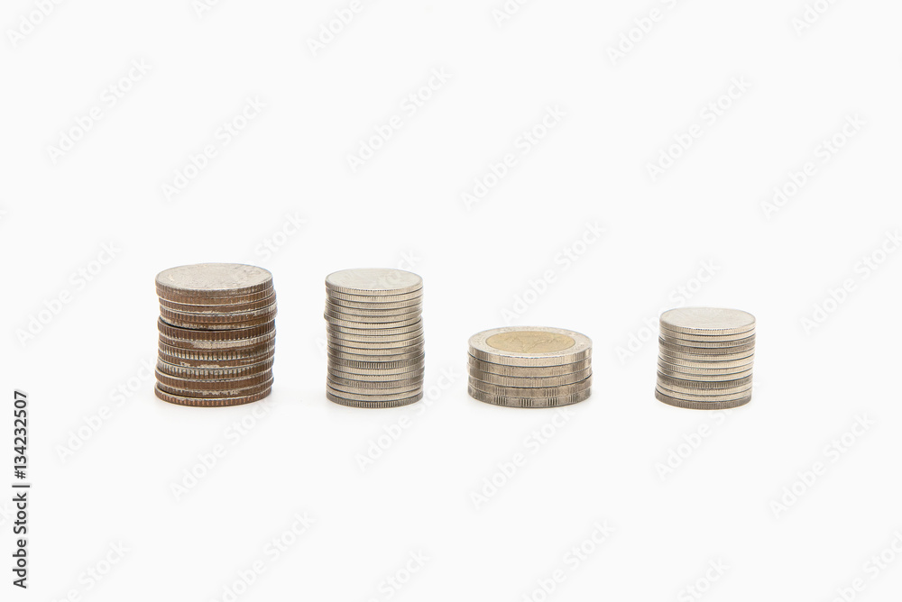 Coin stacks with any size on a white background Coin stacks with any size on a white background