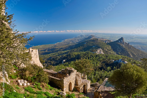 View of Northern Cyprus mountains from Kantara castle photo