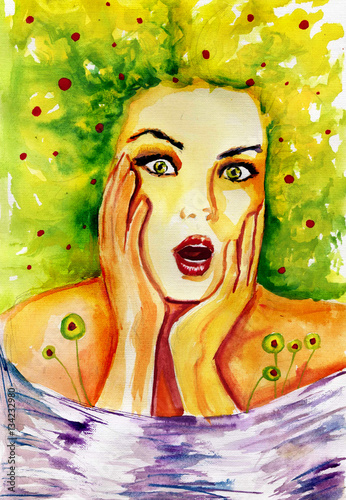 Fototapeta Naklejka Na Ścianę i Meble -  
Watercolor portrait of a woman. spring, 
