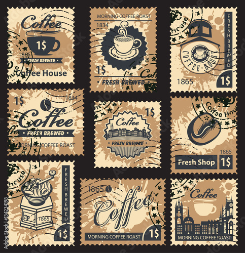 set of postage stamps on the theme of coffee house