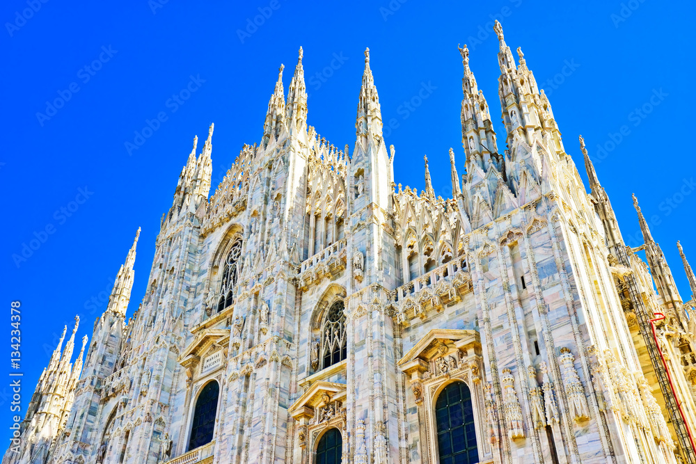 View of the Milan Cathedral in a sunny day in Milan.