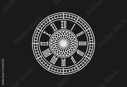 Old style clock with roman numerals. Vector illustraion (ID: 134234320)