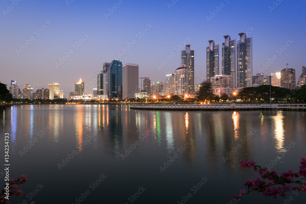 Cityscape bangkok residece and office Tower at night time
