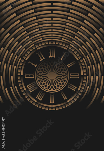 Roman numeral clock on black abstract background