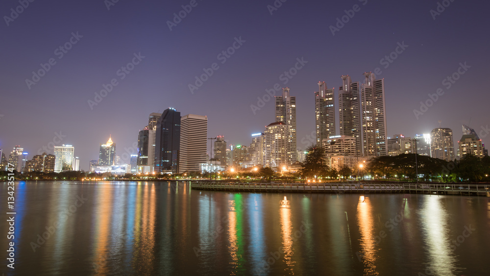 Cityscape bangkok residece and office Tower at night time
