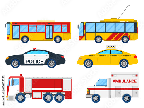 City Transportation Set with Bus, Trolley and Taxi. Vector illustration