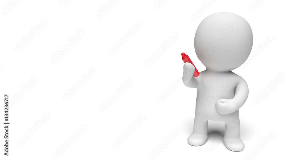 white 3d person writing with a big red pen (isolated on a white background) white 3d person writing with a big red pen (isolated on a white background)