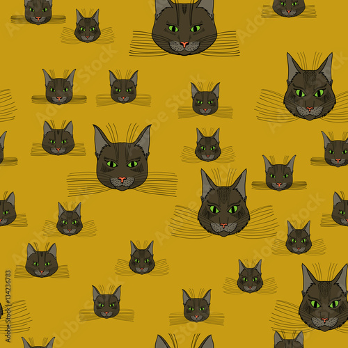 abstract vector doodle cat face seamless pattern