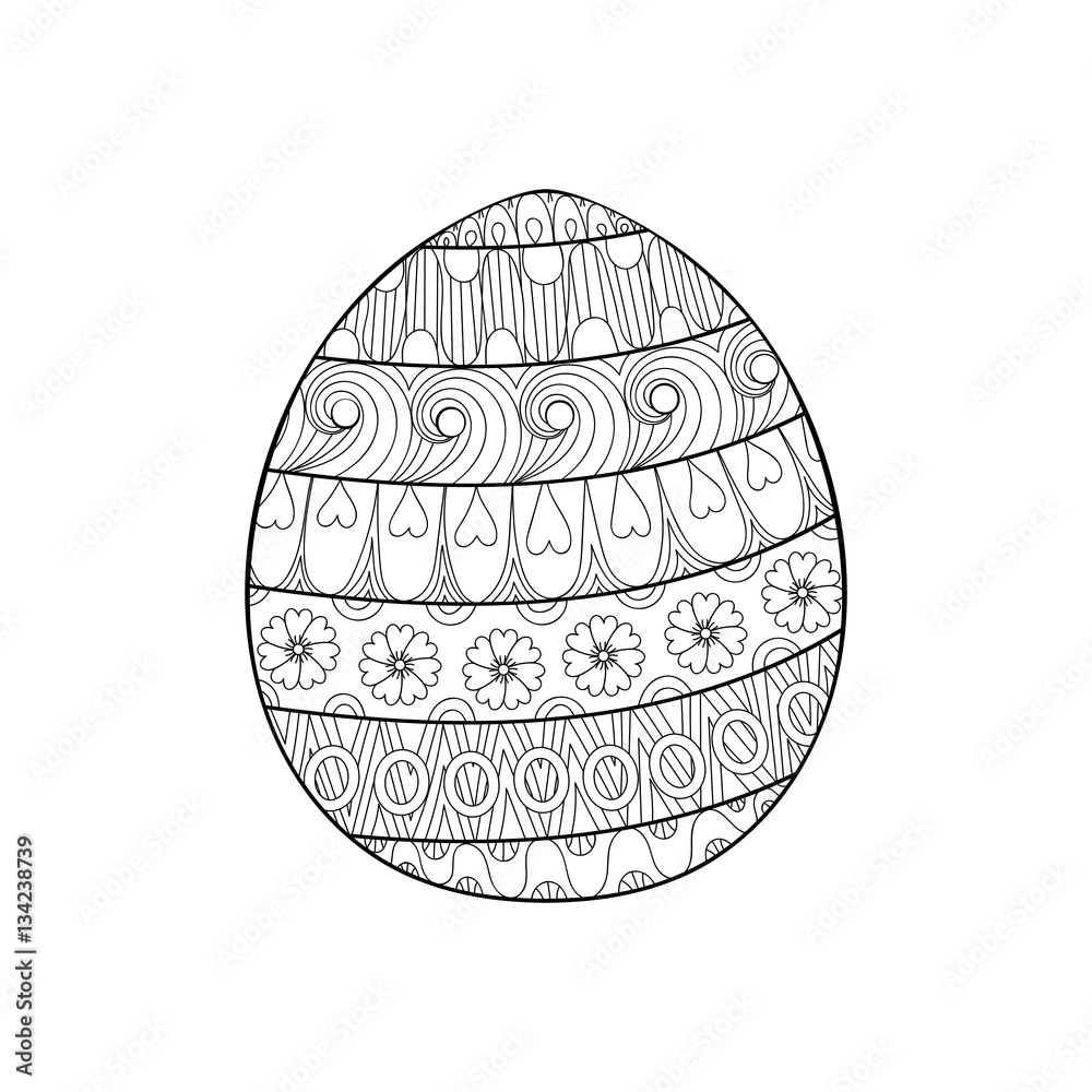 Happy Easter zentangle egg decorated with ornament, design doodl