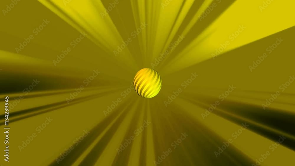 Goldene  Kugel in Transformation auf goldenem Strahlenhintergrund
