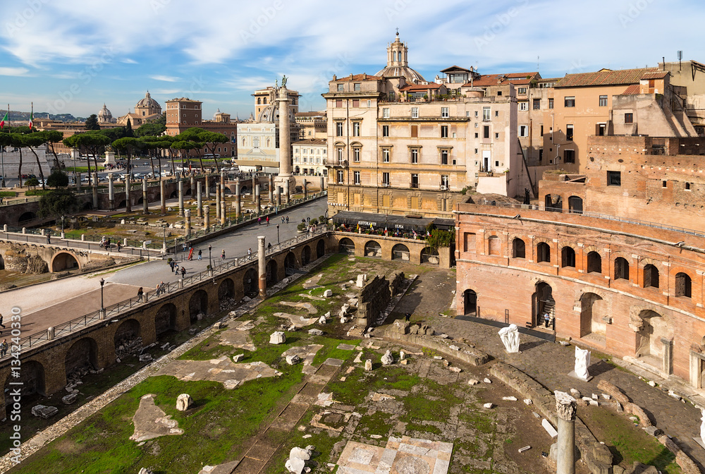 Rome, Italy. Ruins Market and Trajan Forum, (100 - 112 years AD).