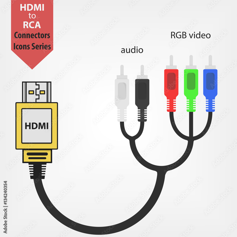 exilio Informar suave HDMI to RCA adapter flat vector icon. Audio and RGB video connectors, jack  cables for digital video and media vector de Stock | Adobe Stock
