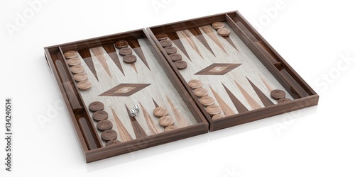 Print op canvas Wooden backgammon board. 3d illustration