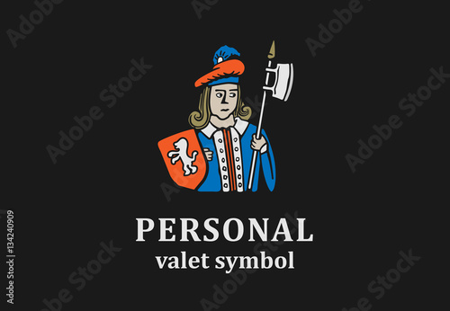 Caricature logo of man with halber on black background. (ID: 134240909)
