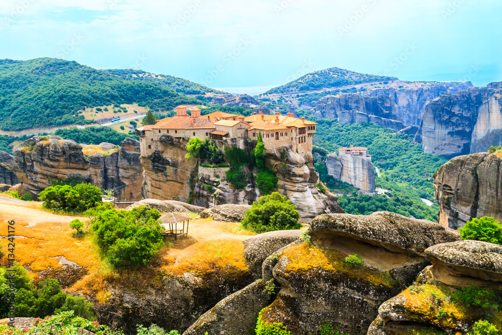 The Meteora Monasteries, east of the Pindos Mountains in Greece
