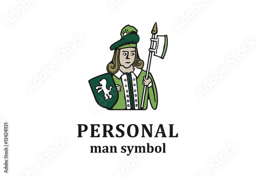 Caricature logo of man with halber on white background. (ID: 134241131)