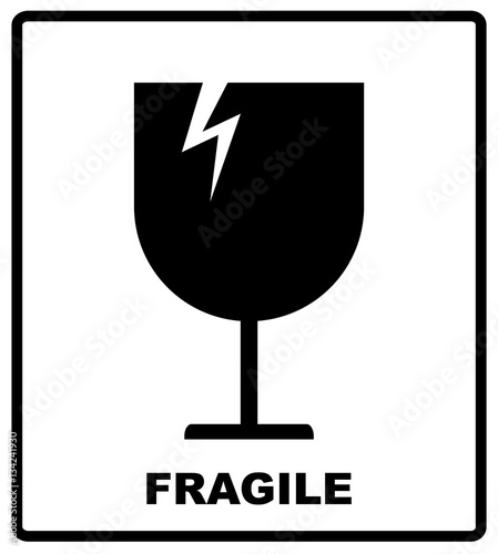 Breakable or fragile material packaging symbol. Vector illustration, black simple flat silhouettes of glass isolated on white.