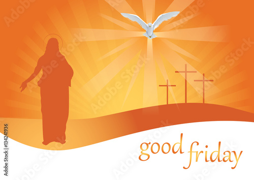 Crucifixion - sunset scene with three crosses. Good friday. 