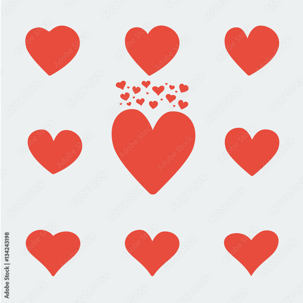 set of red asymmetric heart valentine day icons. Stock vector illustration.