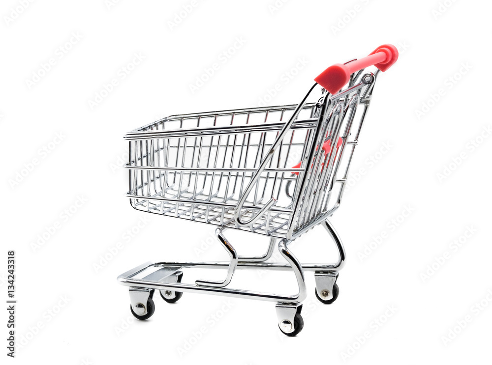 Empty shopping trolley isolated on white background Empty shopping trolley isolated on white background