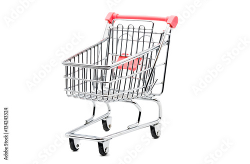 Empty shopping trolley isolated on white background