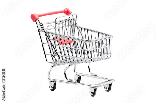 Empty shopping trolley isolated on white background