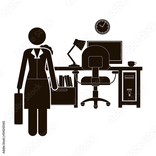 black silhouette woman administrator in office vector illustration