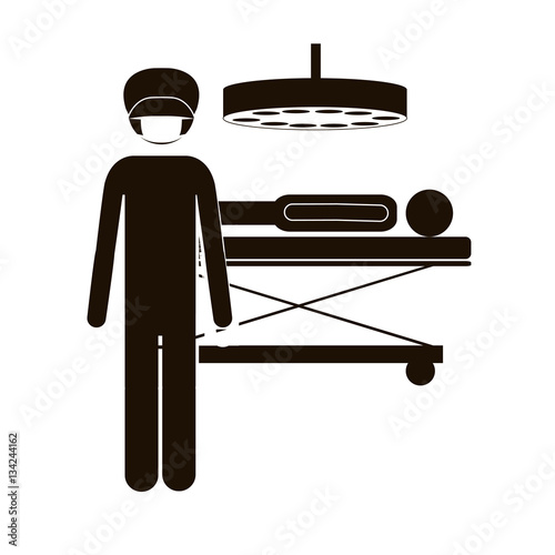 black silhouette surgeon in quirophan with pacient vector illustration