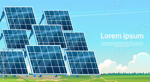Solar Energy Panel Renewable Station Nature Background Flat Vector Illustration